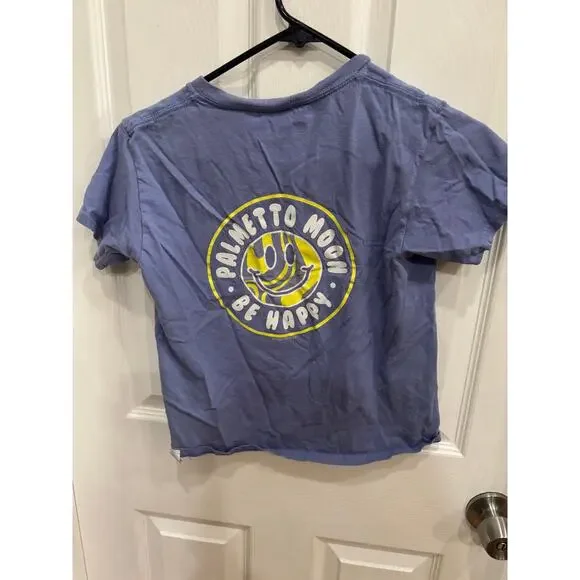 Palmetto Moon Blue “Be Happy” Smiley Graphic T-Shirt, Short Sleeve Tee, Youth S - Picture 3 of 5